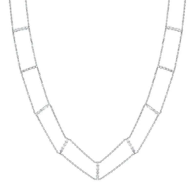 Baguette Diamond Chain Choker - White Gold