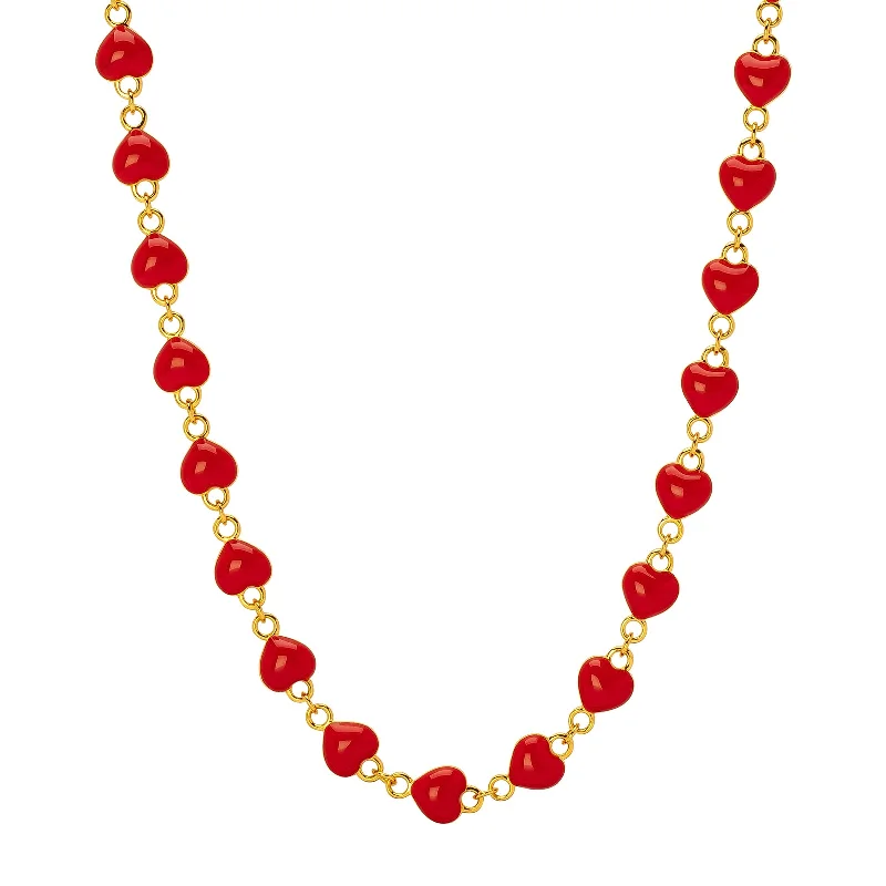 Mini Puffy Heart Necklace - Red & Diamond