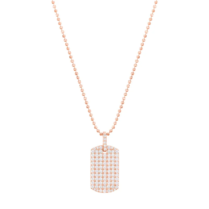 Diamond Dog Tag Necklace - Rose Gold