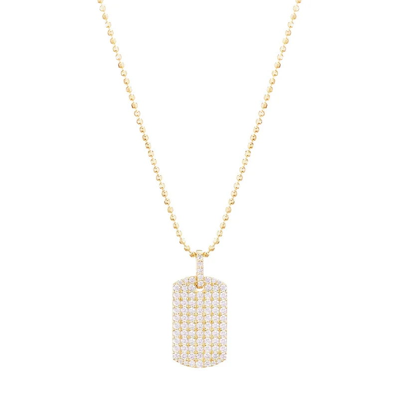 Diamond Dog Tag Necklace - Yellow Gold