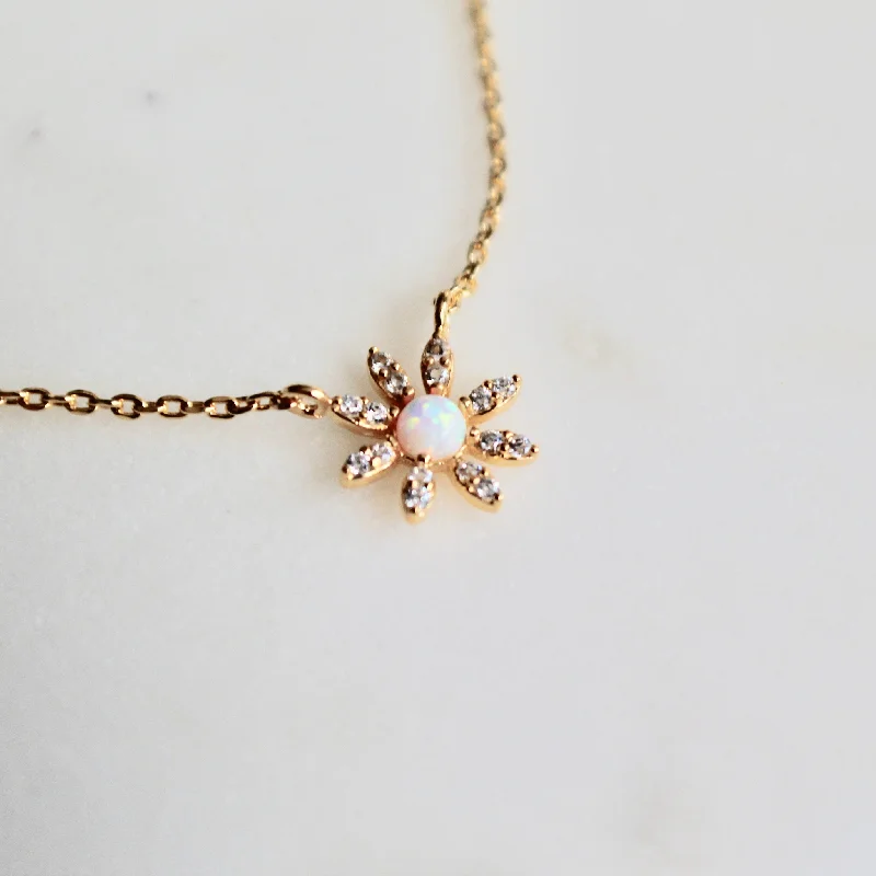 Opal flower dainty necklace