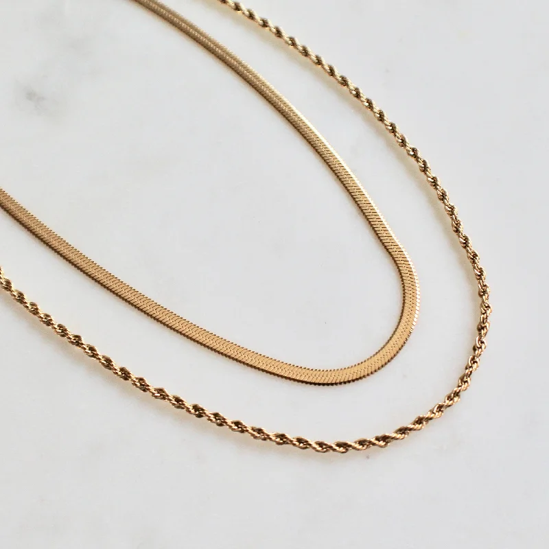 Double layered herringbone rope necklace