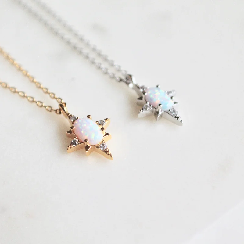 Opal star dainty necklace