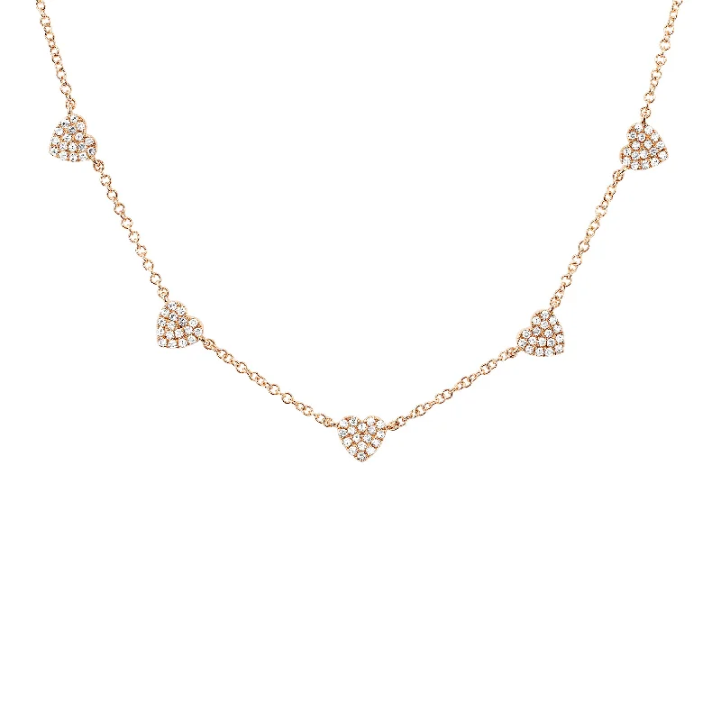 5 Mini Diamond Heart Necklace - Rose Gold