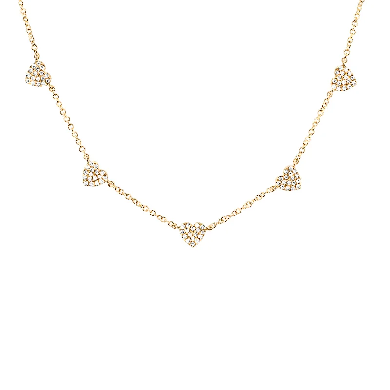 5 Mini Diamond Heart Necklace - Yellow Gold