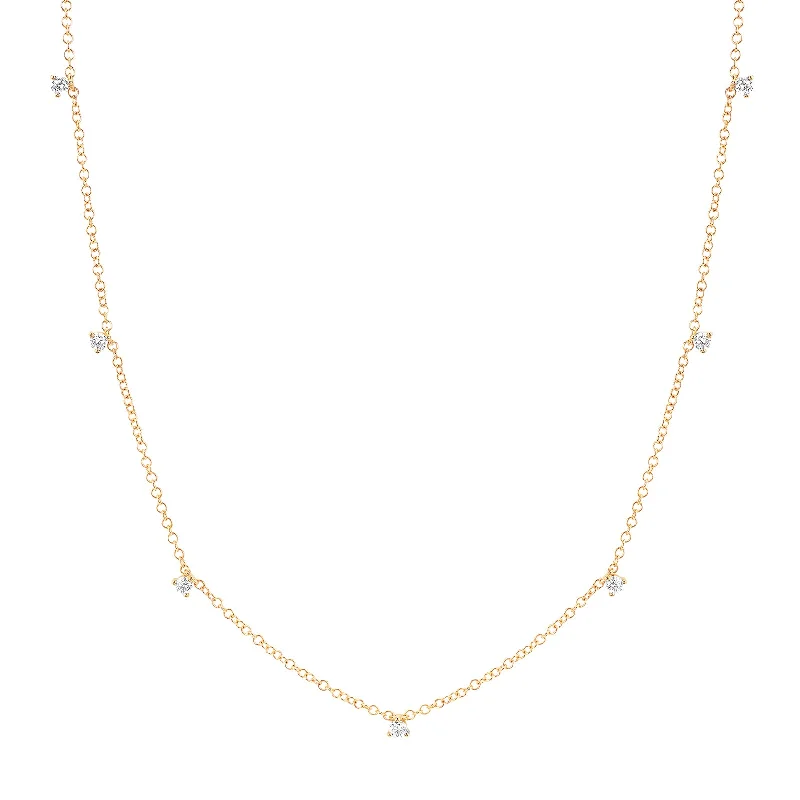 7 Prong Set Diamond Necklace - Yellow Gold