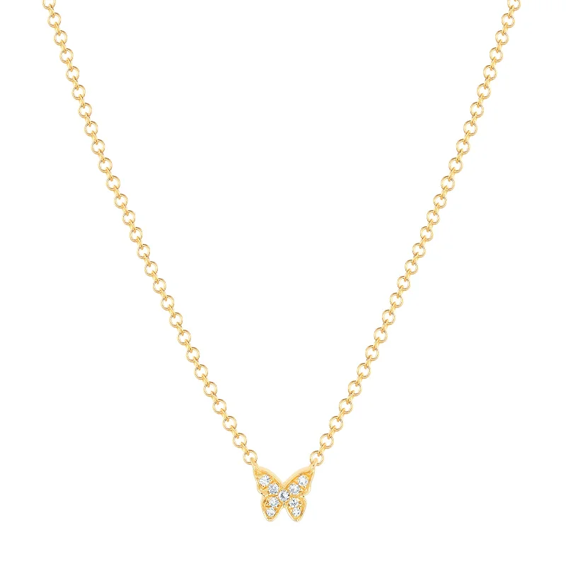 Baby Diamond Butterfly Necklace - Yellow Gold