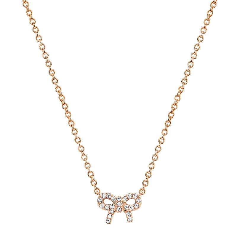 Diamond Mini Bow Necklace - Rose Gold