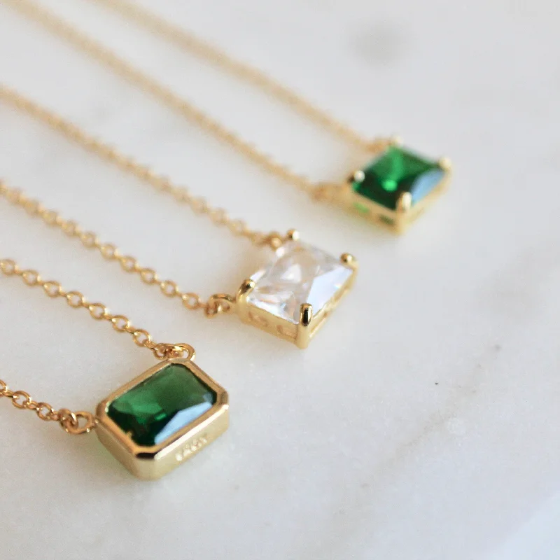 Emerald cut stone necklace