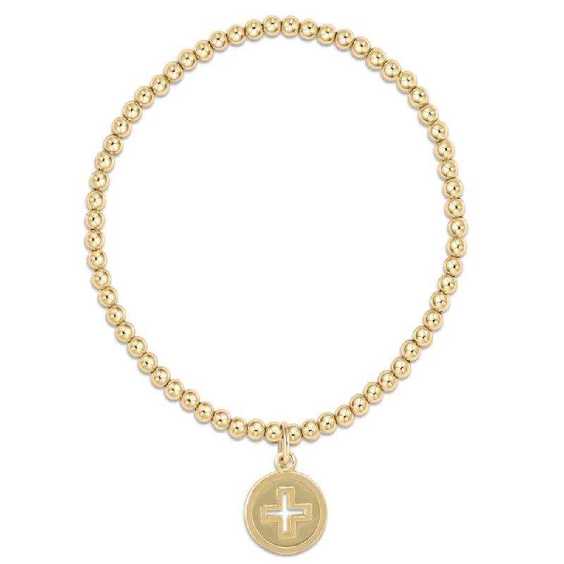 enewton Signature Cross Disc on Classic 3mm Gold Bead Bracelet