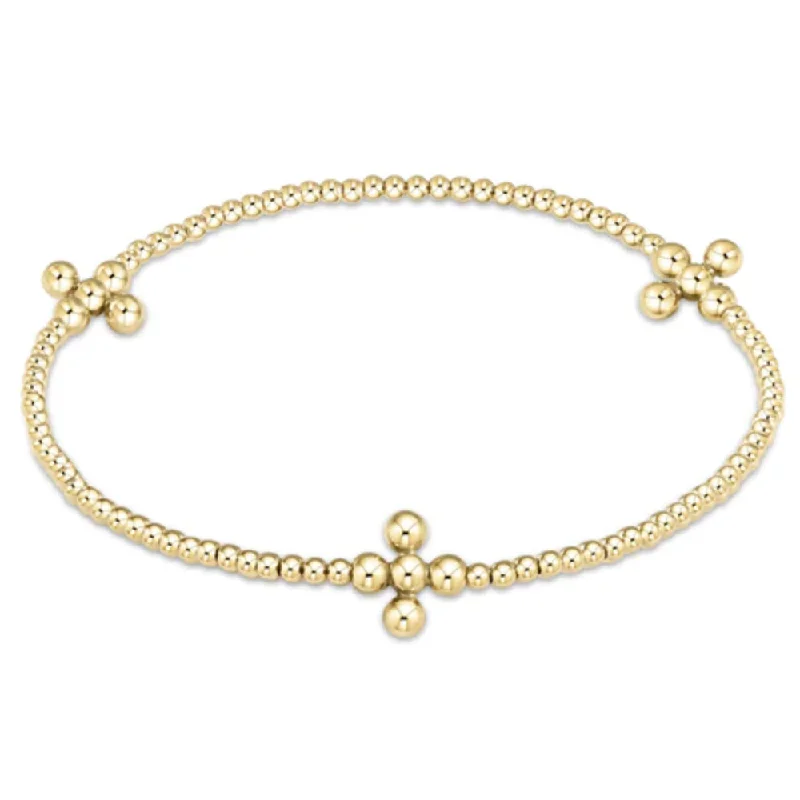 enewton Signature Cross Gold Pattern 2mm Bead Bracelet-Classic Beaded Signature Cross Gold-3mm Bead Gold