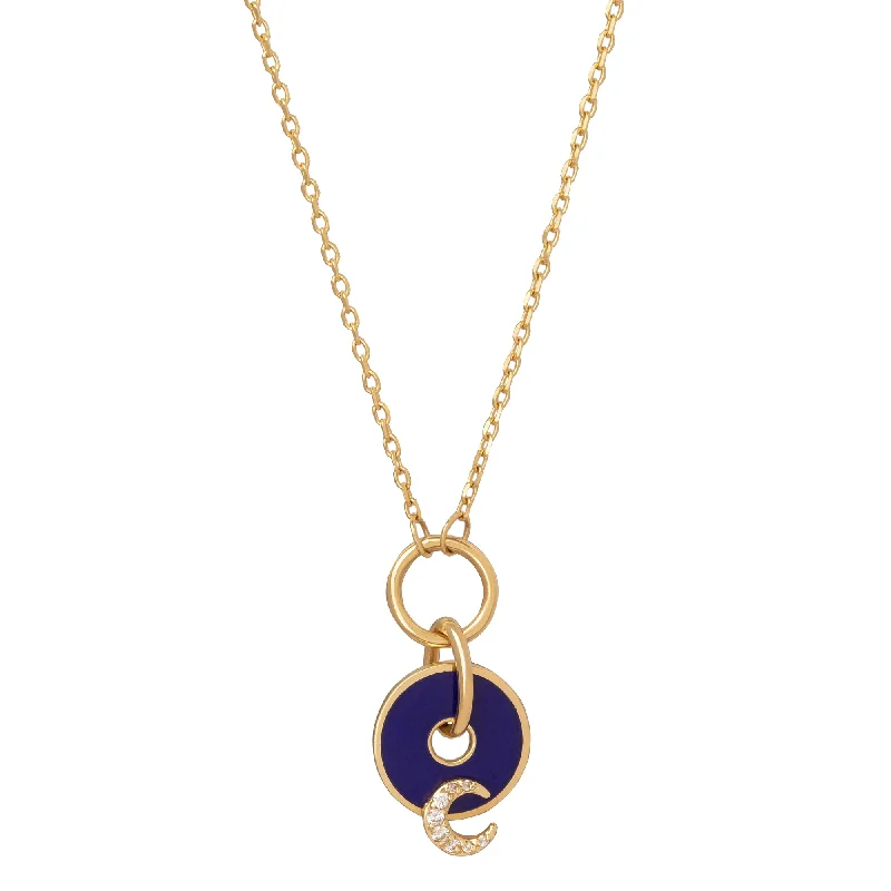 Blue Crescent Disk Necklace