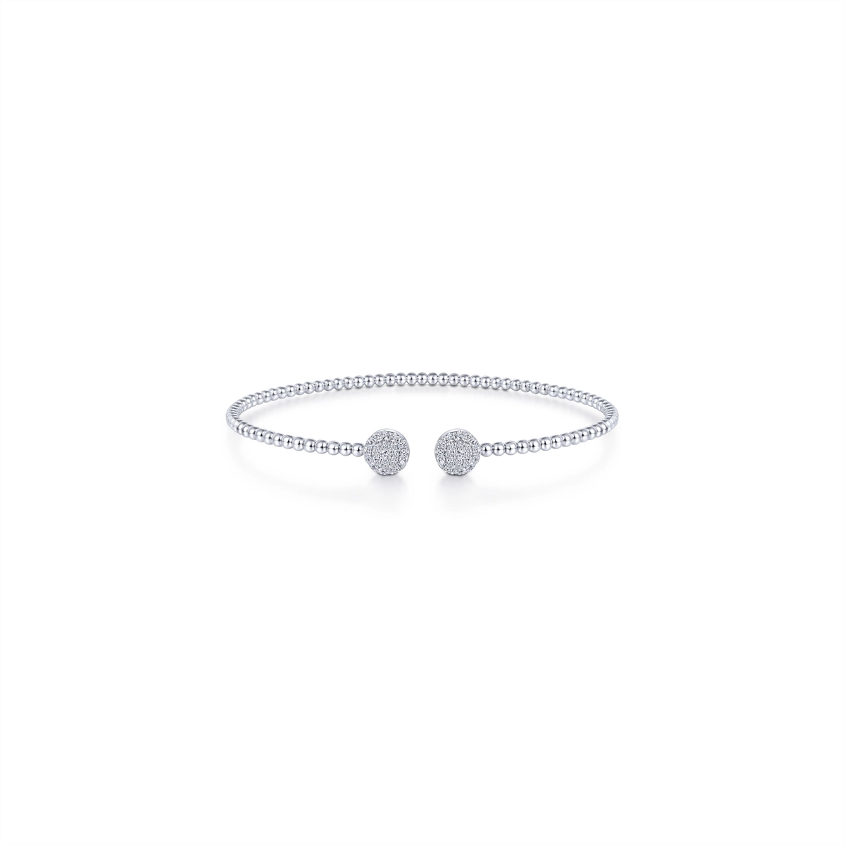 Gabriel & Co. 14K White Gold Bujukan Bead Split Cuff Bracelet with Round Pavé Diamond Discs