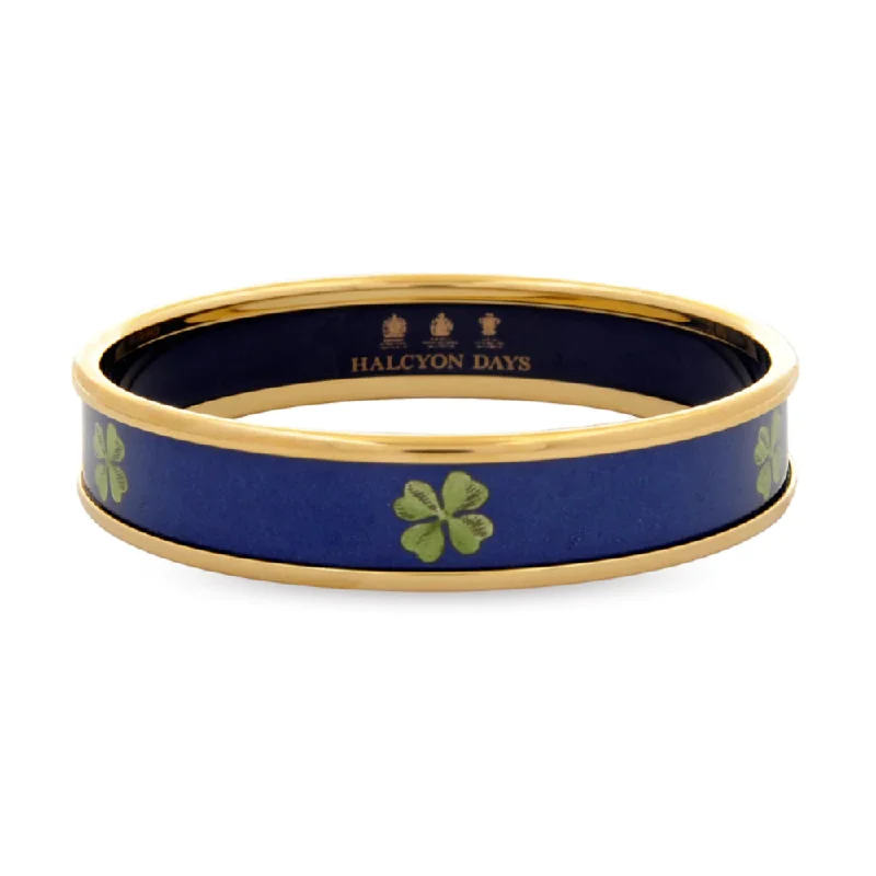 Halcyon Days 1cm Four Leaf Clover Navy & Gold Enamel Bangle