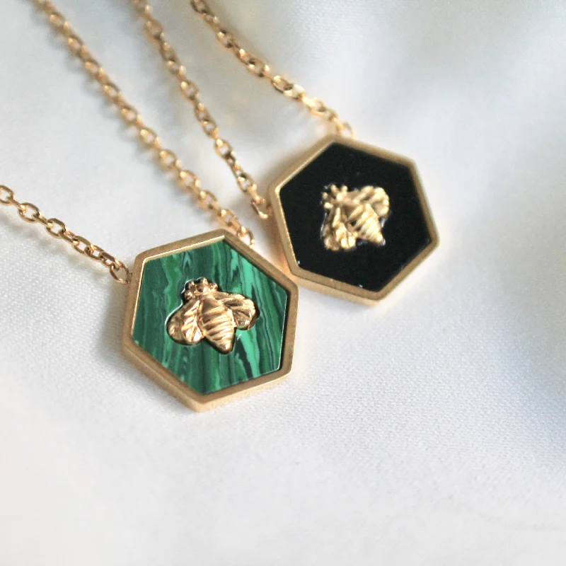 Hexagon bumble bee necklace