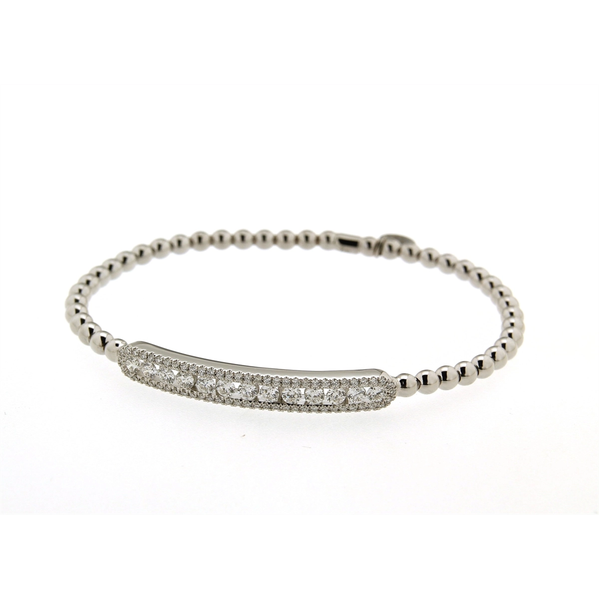 Hulchi Belluni 18K White Gold Beaded Stretch Bracelet with Diamond Section