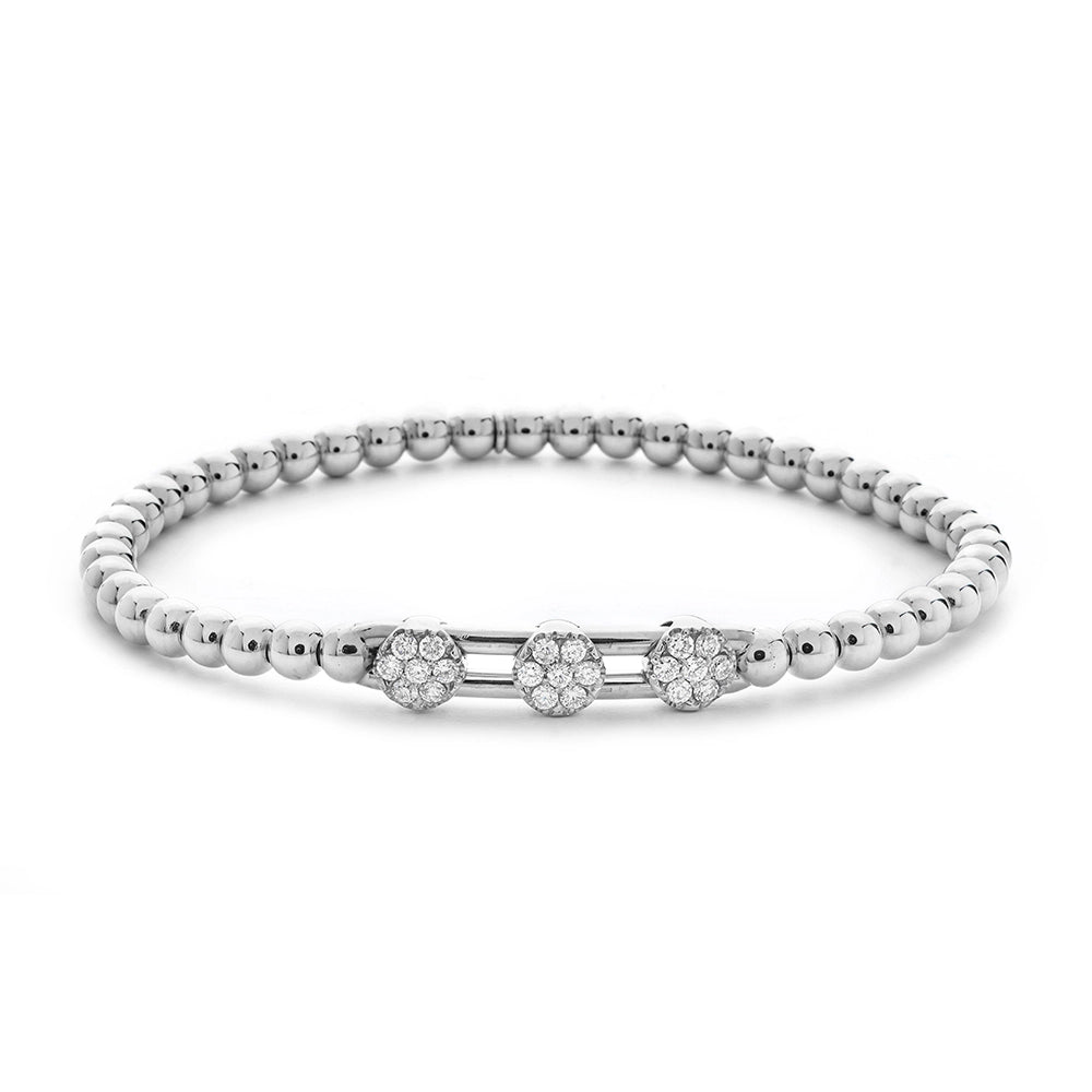 Hulchi Belluni 18K White Gold Tresore Stretch Bracelet with Three Diamond Circles