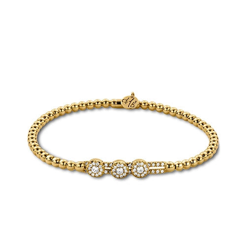 Hulchi Belluni 18K Yellow Gold Three Circle Diamond Tresore Stretch Bracelet