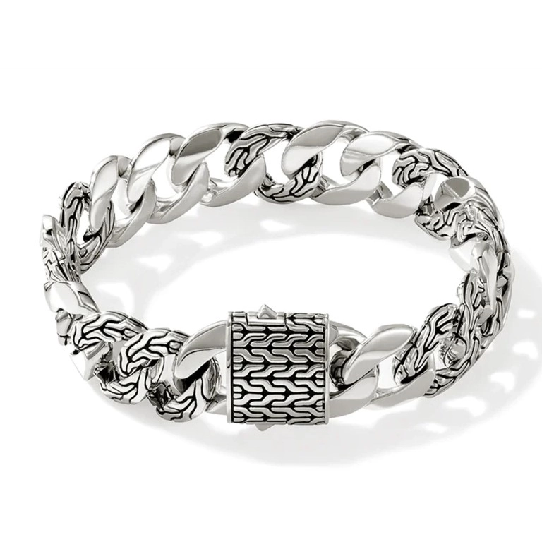 John Hardy Carved Chain Silver 14mm Curb Link Bracelet