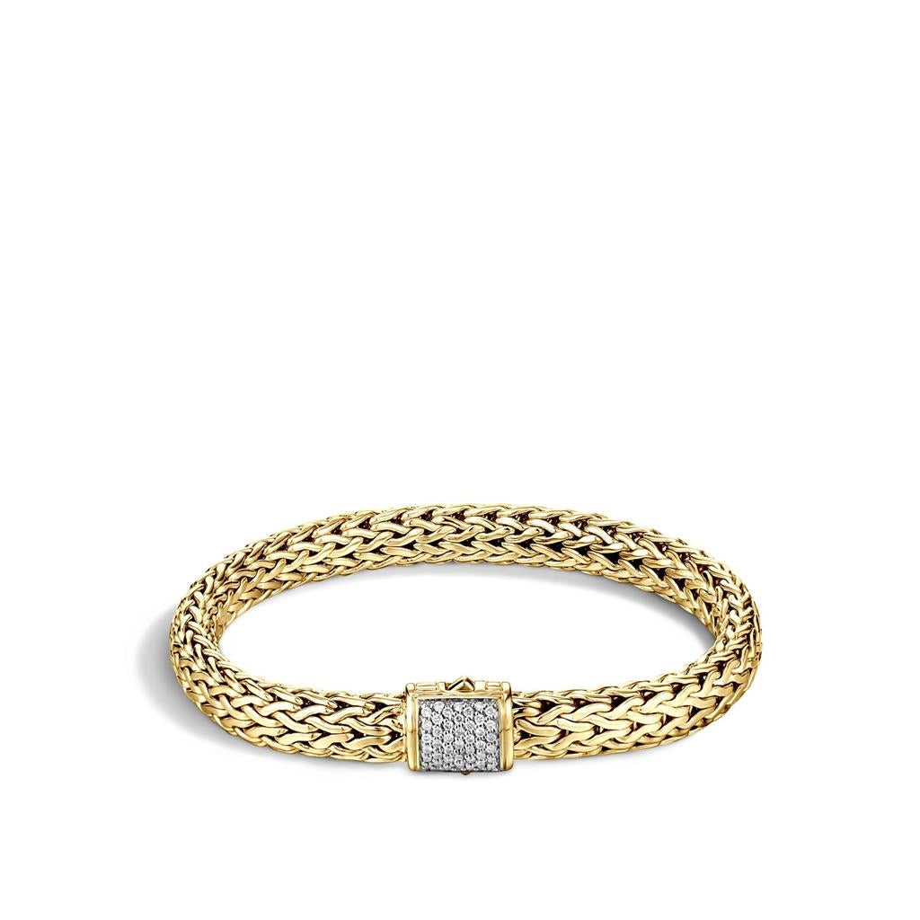 John Hardy Classic Chain 18K Yellow Gold Medium Diamond Pave' Bracelet