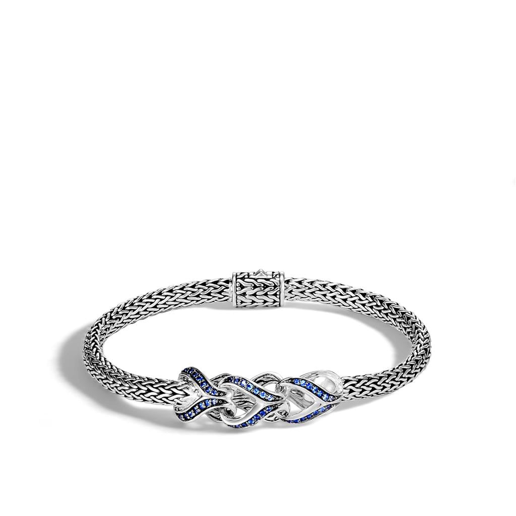 John Hardy Classic Chain Asli Silver Link Bracelet with Blue Sapphire