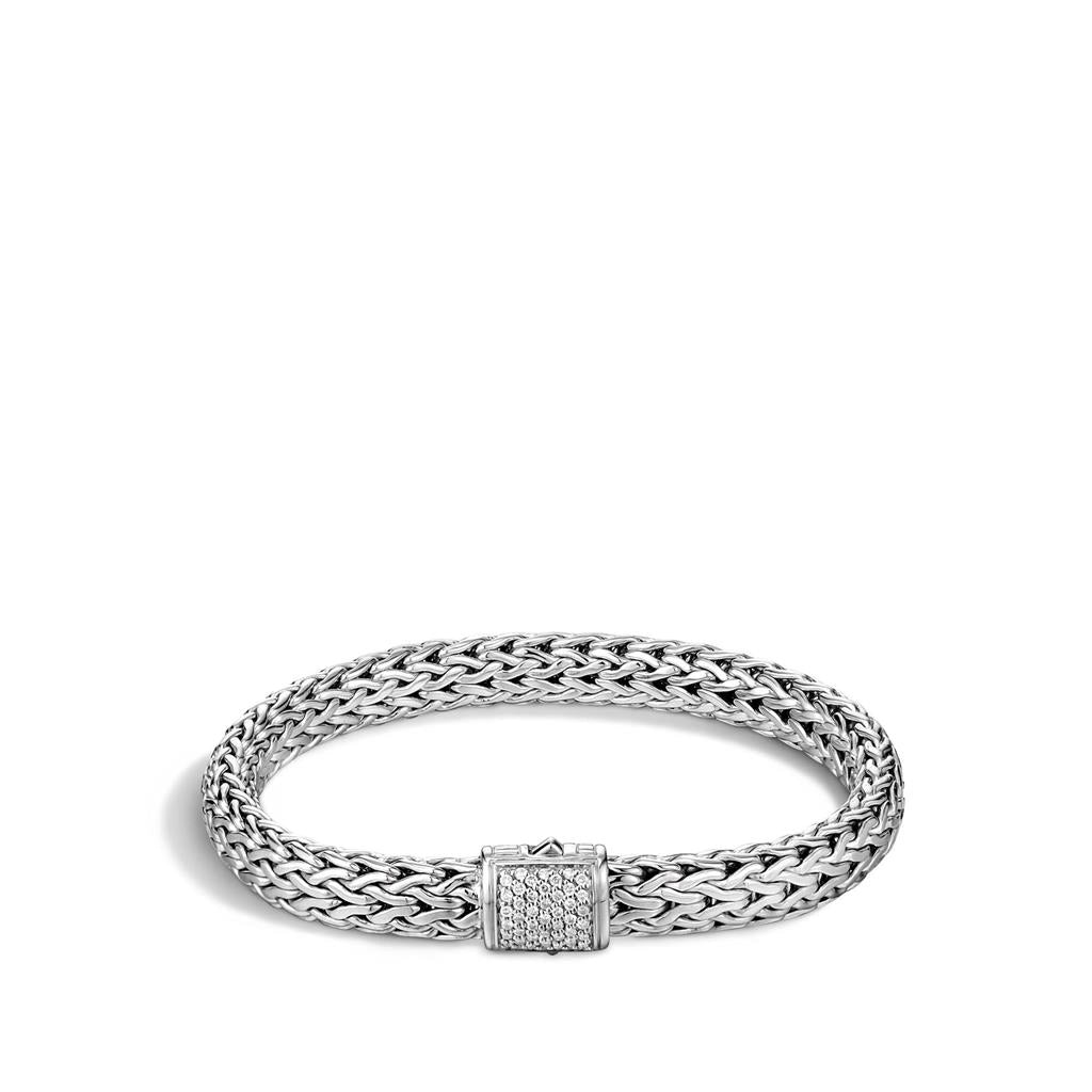 John Hardy Classic Chain Silver Diamond Pave' Medium Bracelet, Size M