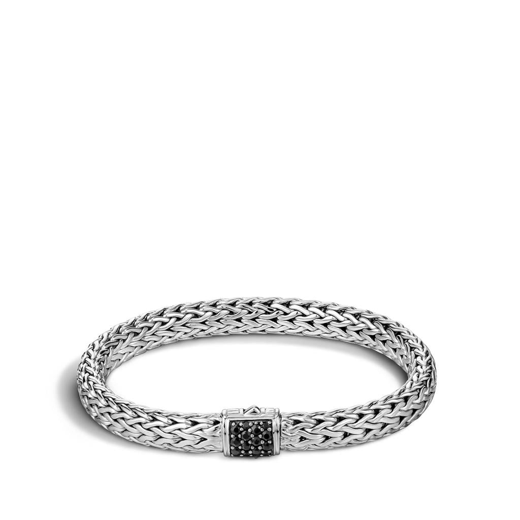 John Hardy Classic Chain Silver Medium Black Sapphire Bracelet, Size M