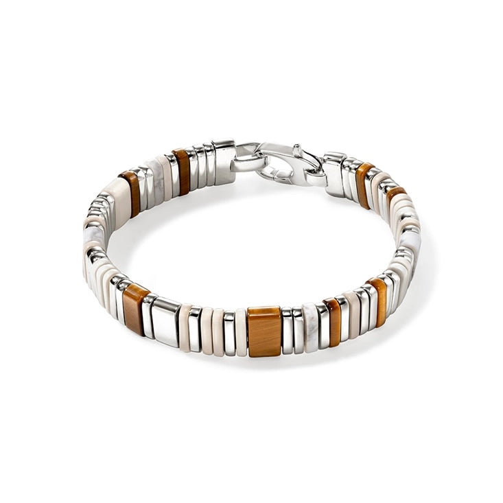 John Hardy Colorblock 10mm Silver Bracelet with Tiger's Eye, Howlite, and Enamel