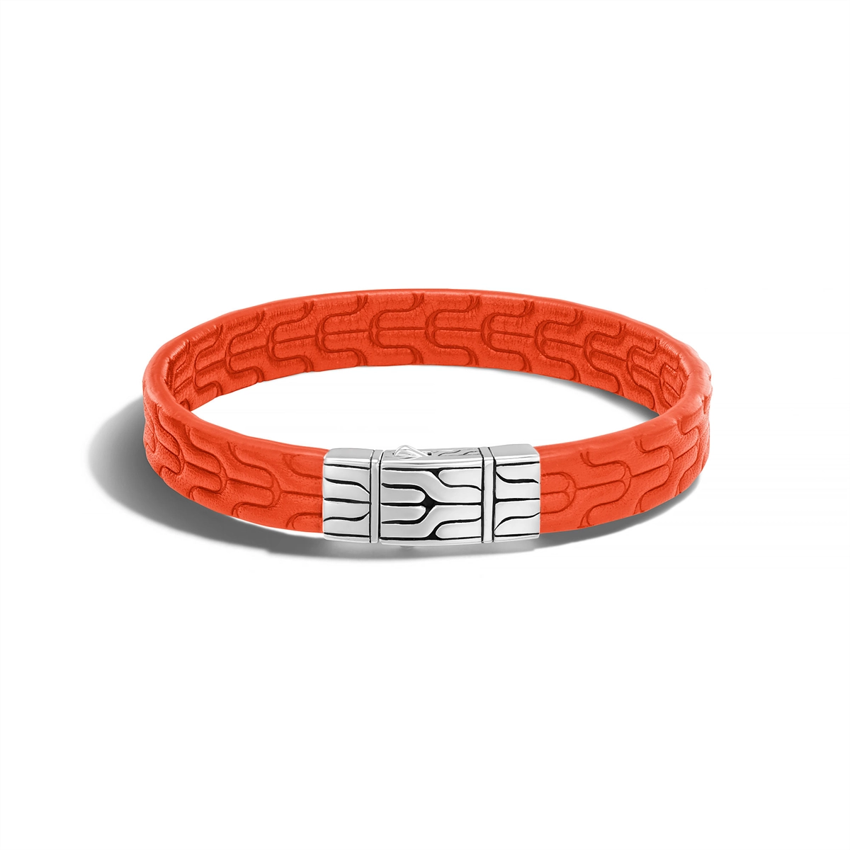 John Hardy Mens Classic Chain 10MM Station Bracelet in Silver and Leather - Orange