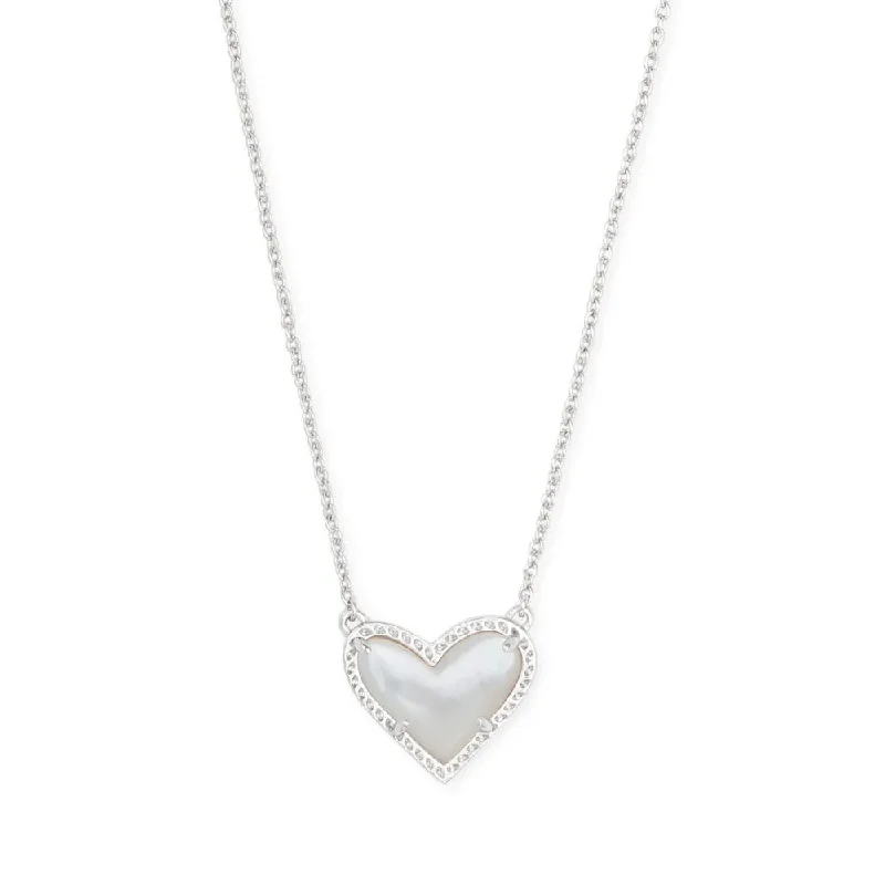 Ari Heart Rhodium Pendant Necklace in Ivory Mother-of-Pearl