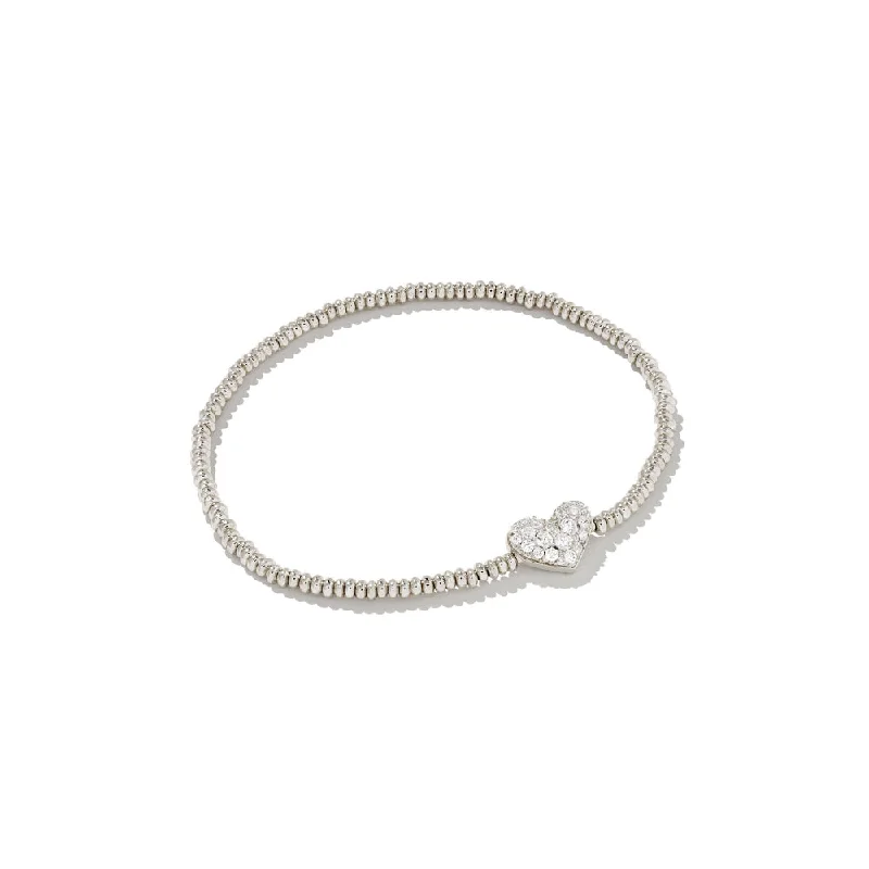 Kendra Scott Ari Pave Heart Stretch Bracelet in White Crystal