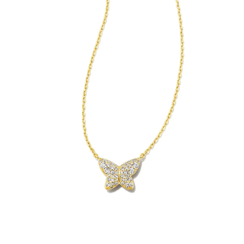 Kendra Scott Lillia Butterfly Gold Pendant Necklace in Crystal