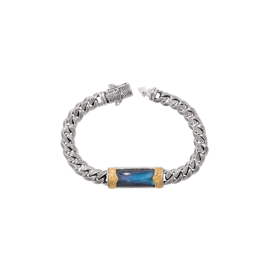 Konstantino Mens Sterling Silver and 18K Yellow Gold Labradorite Bracelet