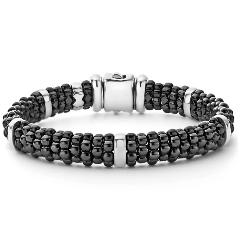 Lagos Black Caviar Silver Station Ceramic Bracelet