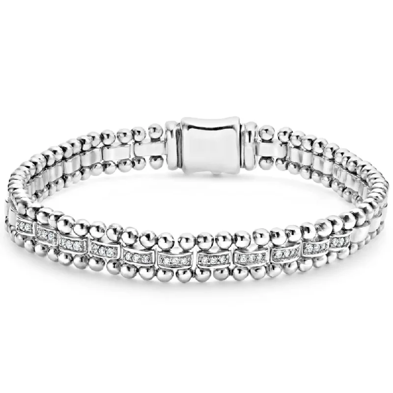 Lagos Caviar Spark Silver Diamond Link Bracelet