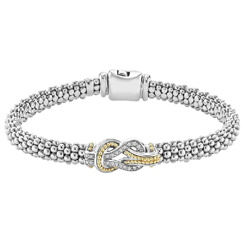 Lagos Two-Tone Knot Diamond Caviar Bracelet 6mm