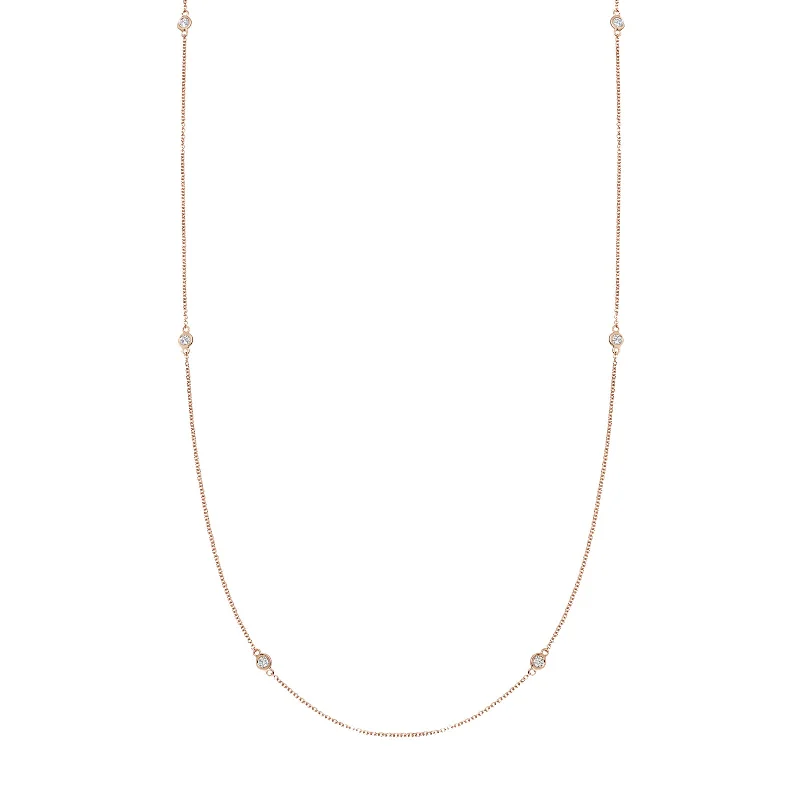 32" Long Fine Diamond Chain Necklace - Rose Gold