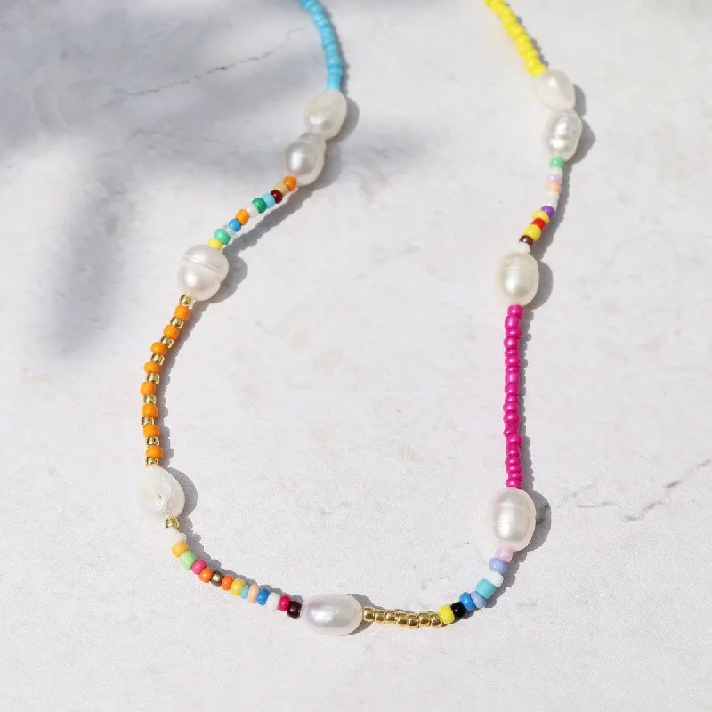 Freshwater Pearl Beaded Colorful Rainbow Necklace