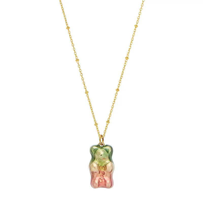 Gummy Pendant Necklace - Watermelon & Dotted Gold