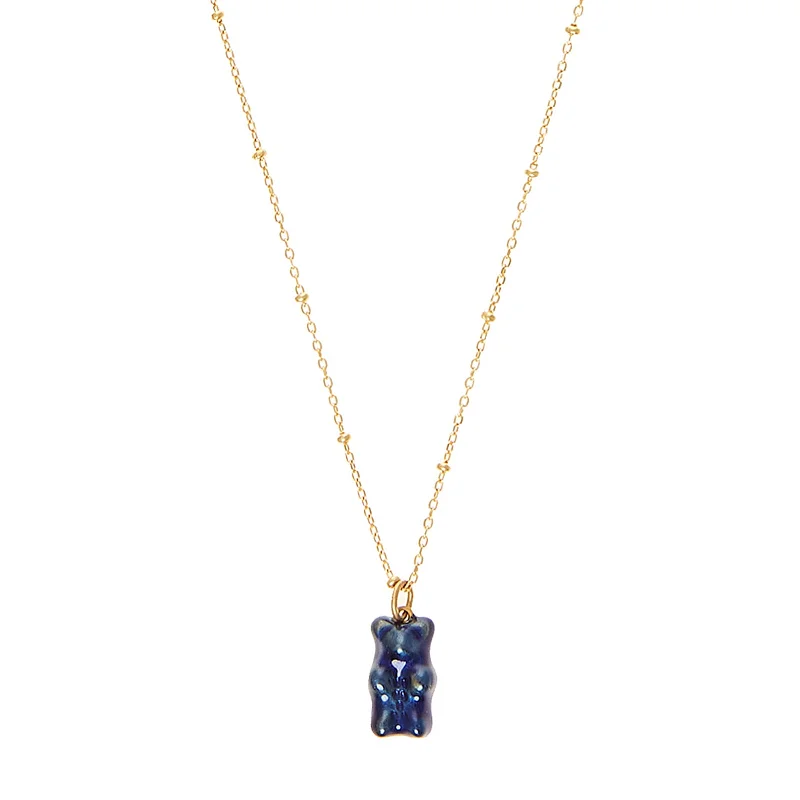 Mini Gummy Pendant Necklace - Blueberry & Dotted Gold