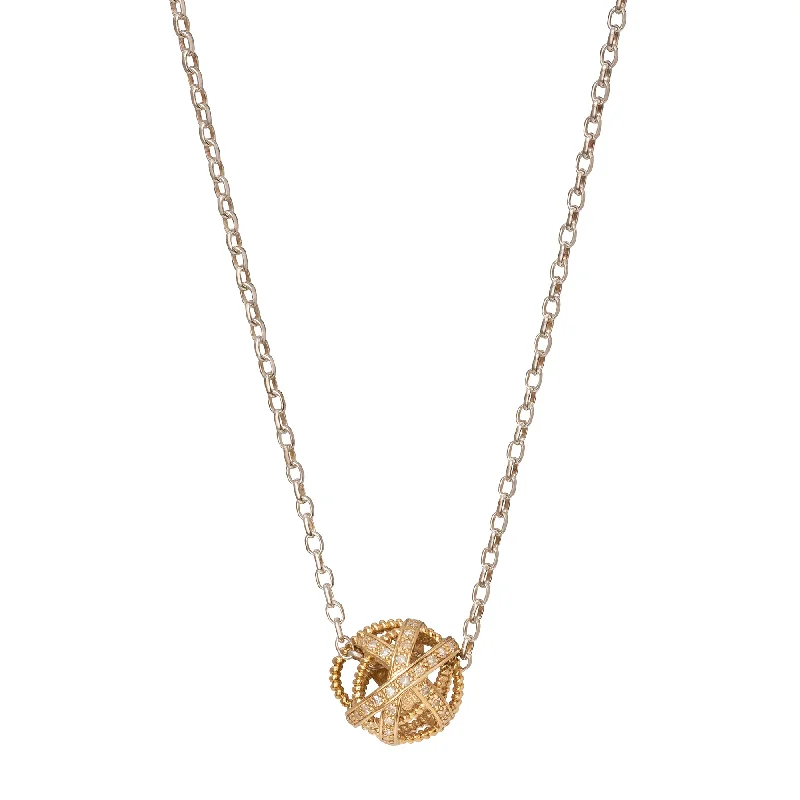 Small Diamond and Gold Ball Pendant Necklace