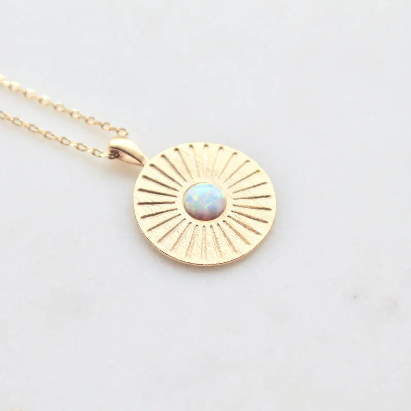 Opal stone disc dainty necklace