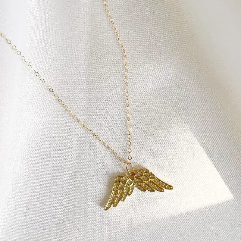 Reina Angel Wings Cz Pendant Gold Filled Necklace