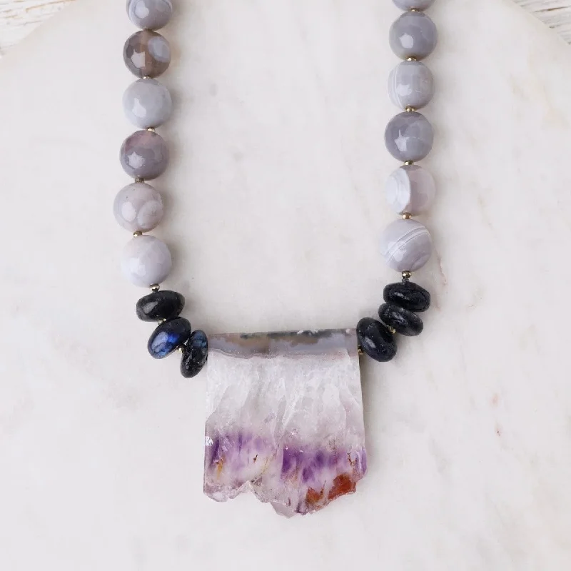 Agate and Black Opal with Amethyst Pendant