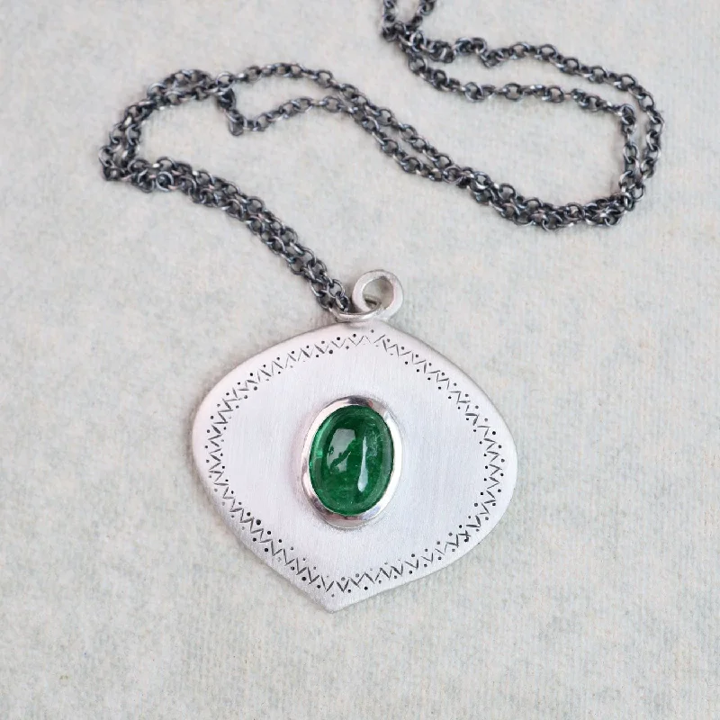 One of a Kind Large Oval Tsavorite Sterling Silver Necklace