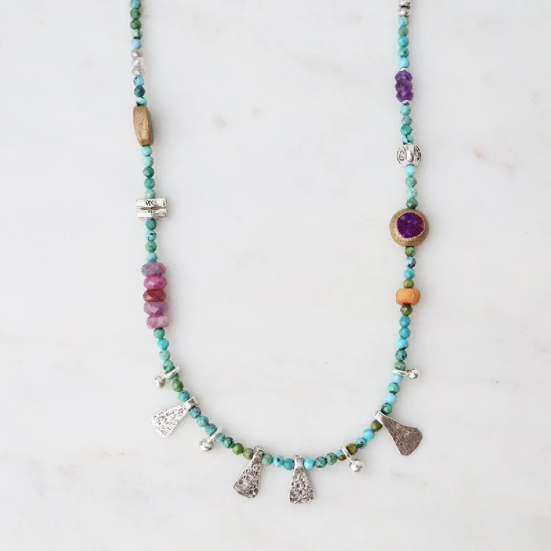 Turquoise with Raindrops & Triangles Necklace