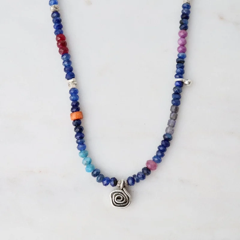 Kyanite with Spiral Rose Pendant Necklace