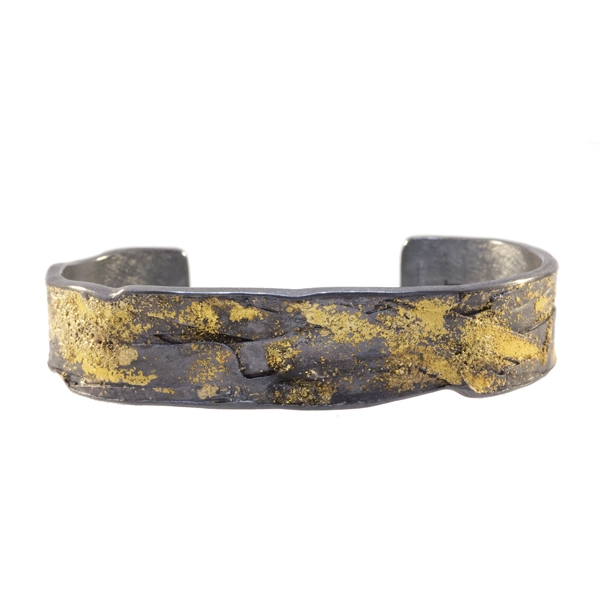 Todd Reed Sterling Silver with Patina and 22K Yellow Gold Organic Cuff Bracelet