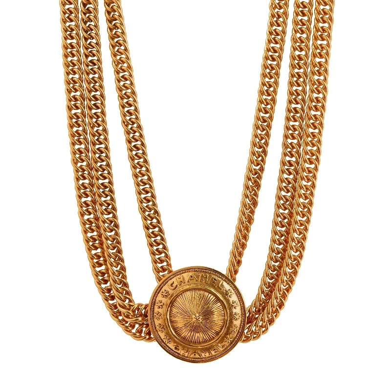 Chanel 3 Chain Domed Pendant Necklace