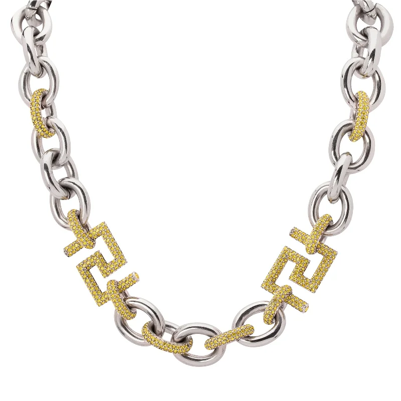 Versace Thick Oval Chain Link Necklace with Pave Greek Keys